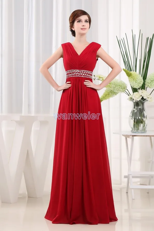 

free shipping new style 2016 formals brides maid dresses v-neck maxi dresses long red chiffon mother of the bride dresses