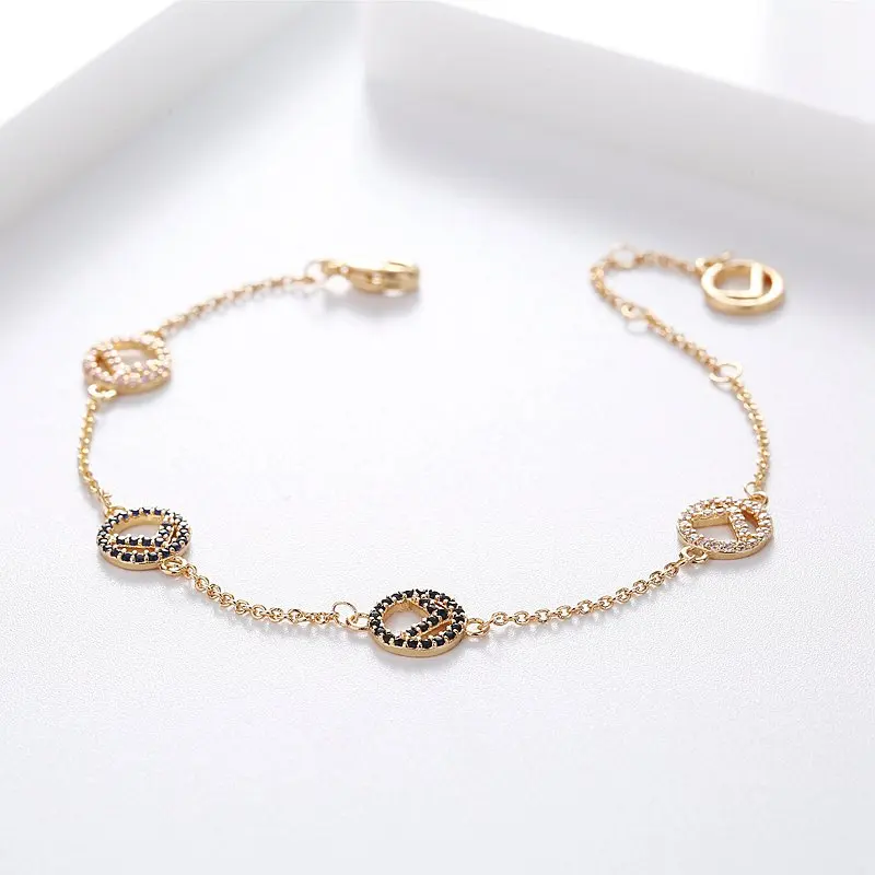 

High-end 4 Colors Cubic Zircon Paved Round Letter L Chain Bracelet for Women Gold Color CZ Crystal Jewelry