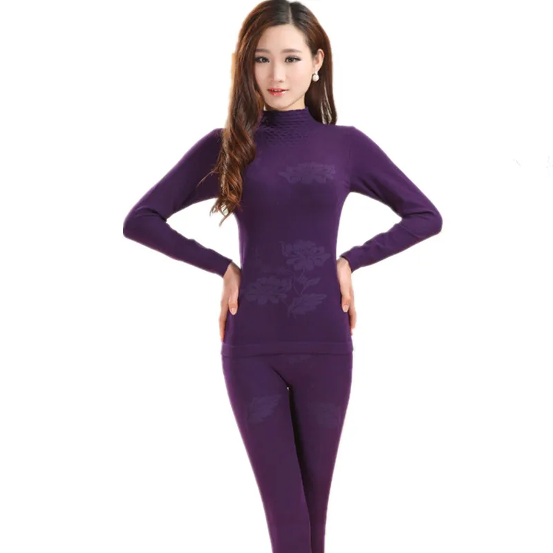 

Sweet Turtleneck Warm Suit For Women Thermal Underwear Fashion Slim Basic Second Female Thermal Skin Printed Winter Long Johns