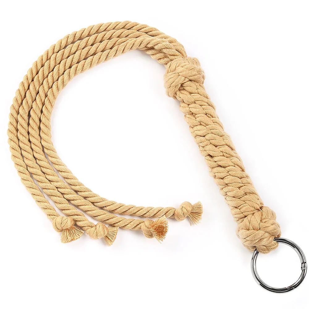 60CM Crafts Rope Bull Whip Cow Hide Horsewhip for Horse Training Crop Whip Detachable Metal Ring