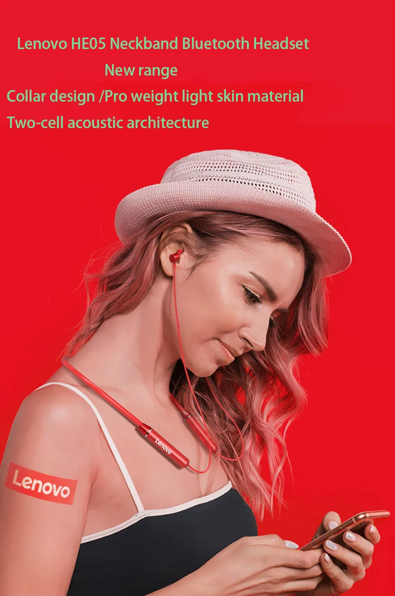 Lenovo HE05 наушники шейным Bluetooth V5.0 гарнитура микрофон бас