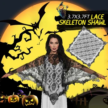 

112x112cm Scarf Halloween Shawl Skull for Women Lace Spider-Wed Skeleton Masquerade Casual Poncho Halloween Party Favor