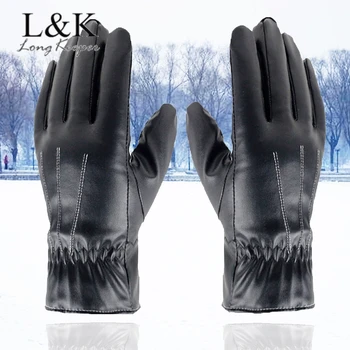

Women Men PU Leather Touchscreen Gloves Full Finger Warm Gloves Waterproof Plus Velvet Mittens Motorcycle Eldiven For Winter