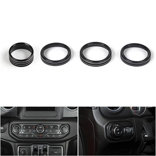 Черный Areyourshop 4 шт. алюминиевый AC Climate control кольцо чехол для ручек для Jeep Wrangler JL+ ручка управления кольцо чехлы автомобильные запчасти - Название цвета: Черный
