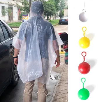 

Plastic Ball Key Chain Disposable Poncho Rain Gear Poncho Travel Raincoats Disposable Emergency Rain Cover