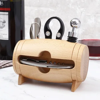 

4 Pieces Bar Tool Set with Wood Box Stand Stainless Steel Wine Opener Kit Set Wine Bottle Opener Corkscrew Pourer Bottle stopper