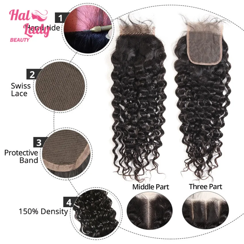 Jerry Curly Brazilian Human Hair Closure 4x4 PrePlucked Free Middle Part Lace Closure with Baby Hair Non-Remy