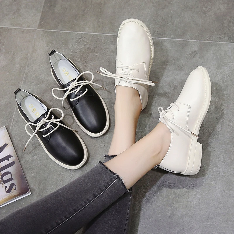 

Shallow Mouth Round Toe Shoes On Heels Autumn Casual Female Sneakers Dress Flats Women Oxfords Women's Modis Fall Nurse New