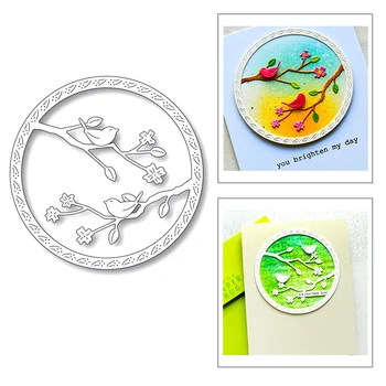

2020 New Round Frame Embossing and Branch Birdie Background Metal Cutting Dies For Making Greeting Card Scrapbooking No Stamps