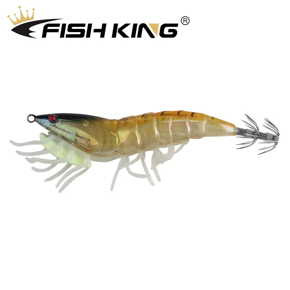 

FISH KING Squid Lures 3.0#3.5# Lead Sinker Jigs Octopus Wood Shrimp Bait With Squid Hook Soft foot Luminous Fishing Lures