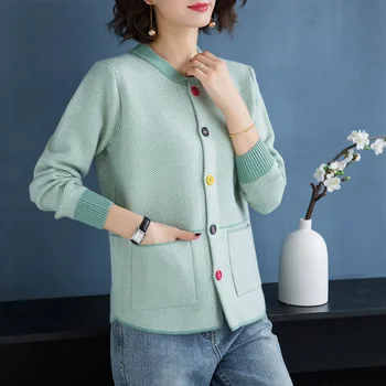 

Women Knitted Jacket 2019 Autumn Winter Loose Long Sleeve Cardigan For Women with Single Breasted Pocket Cardigan Female 0916