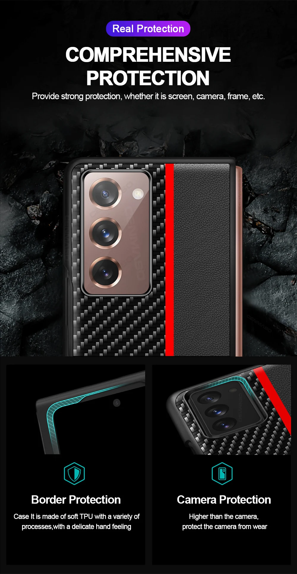 For Samsung Galaxy Z Fold 2 Case CENMASO Original Carbon Fiber Texture Leather Shockproof Back Cover For Samsung Fold2 5G Case