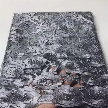 

African Swiss Voile Lace Fabric With Stones beads Nigerian Embroidery Net Lace Material For Indian Women Wedding Fabrics Grey