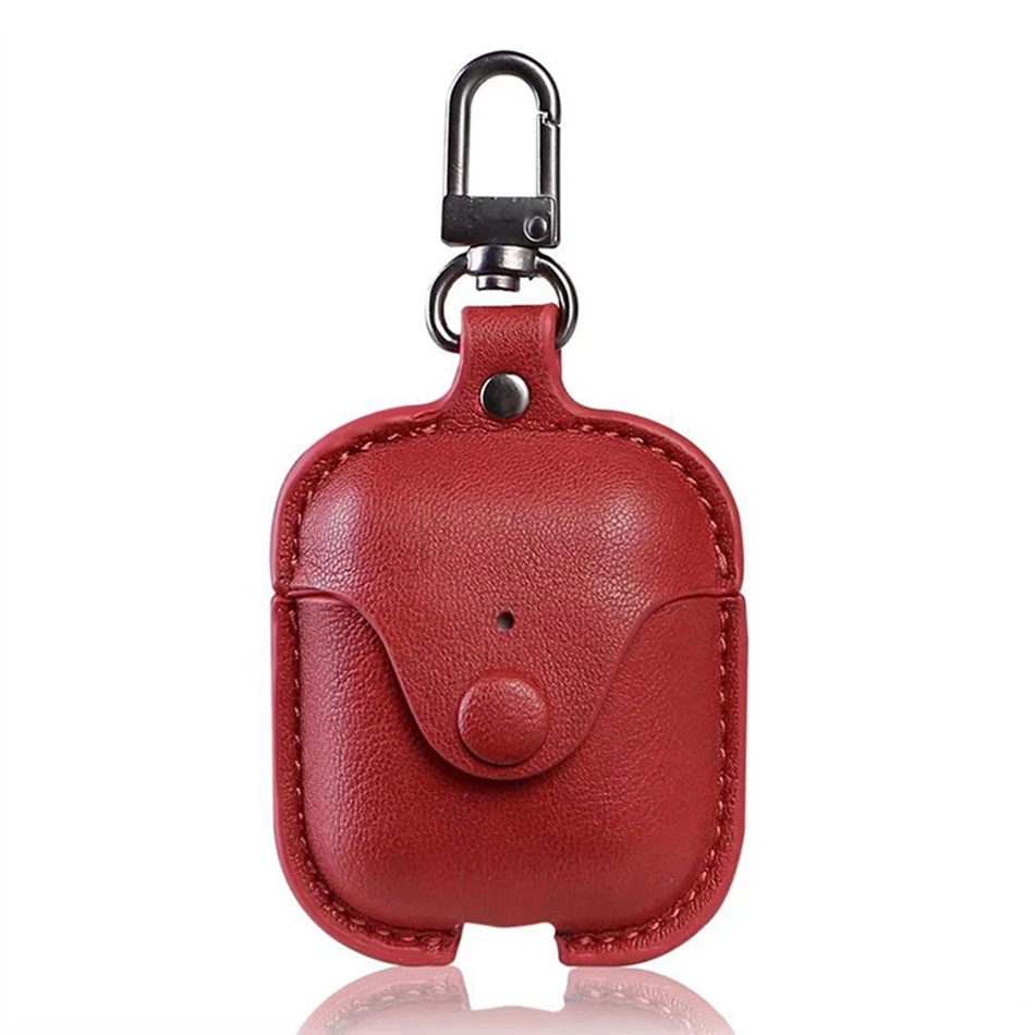 Red Чехол для наушников Airpods 2, кожаный роскошный чехол для наушников из натуральной кожи, чехол для Apple Air Pods, чехол для наушников, аксессуары, сумки - Цвет: Red