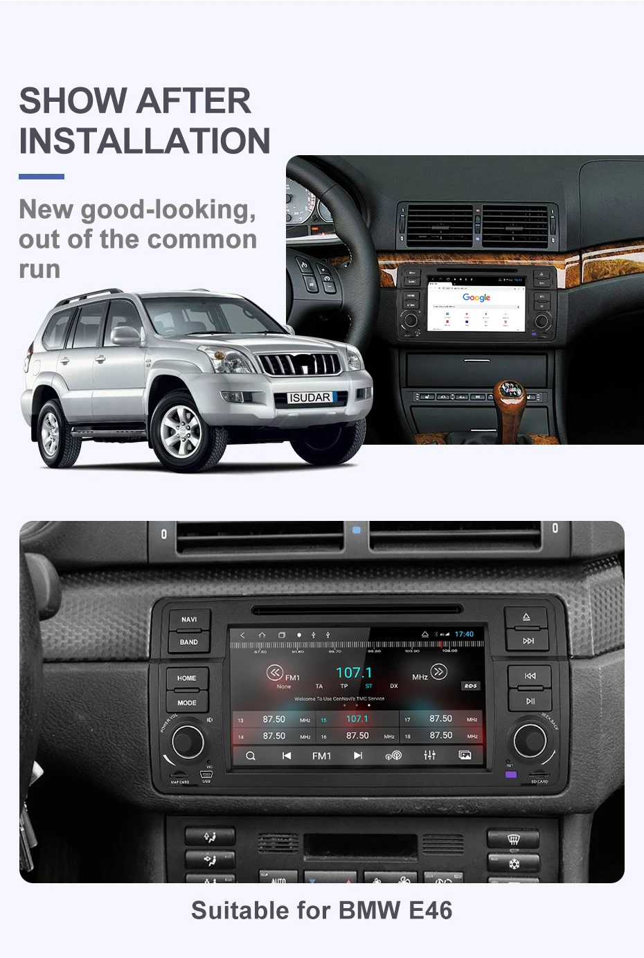 Sale Isudar H53 4G Android 1 Din Auto Radio For BMW/E46/M3/Rover/3 Series Car Multimedia DVD GPS 8 Core RAM 4G ROM 64G DVR Camera FM 3