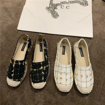 

2020 Designers Women Espadrilles White Canvas Shoes Woman Slip On Loafers Ladies Casual Flats Ulzzang Fashion Footwear Black