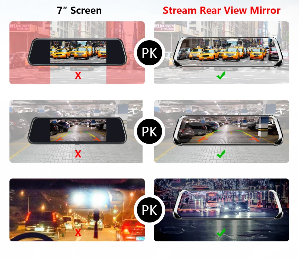 1" зеркальный видеорегистратор для потоковой передачи медиа полноэкранный ips сенсорный экран двойной объектив ночного видения 1080P передний 1080P резервный Автомобильный видеорегистратор