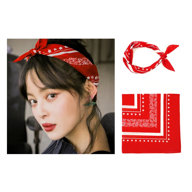 Bandana de algodón con estrella de Color rojo, diadema de hip hop para niña, pañuelo para la pañuelo para mujer|Bufandas mujer| - AliExpress