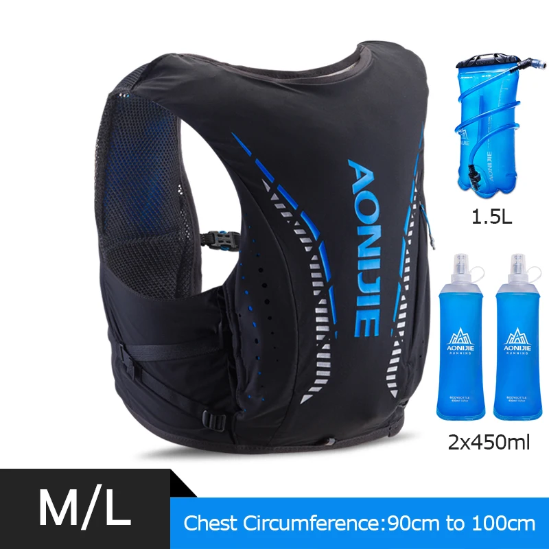 ML Black Set AONIJIE C958 Adv для бега кожи ультра жилет 8L гидратация Рюкзак Пакет мешок мягкая вода мочевого пузыря колба для пеших прогулок тропа марафон гонки - Цвет: ML Black Set
