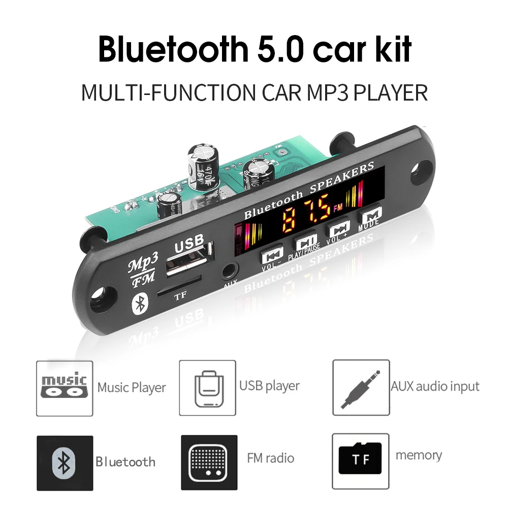 Wireless Bluetooth MP3 Decoder Board Module 25W + Amplifier Handsfree Player USB Voice Record FM AUX Radio For Speaker | Автомобили и