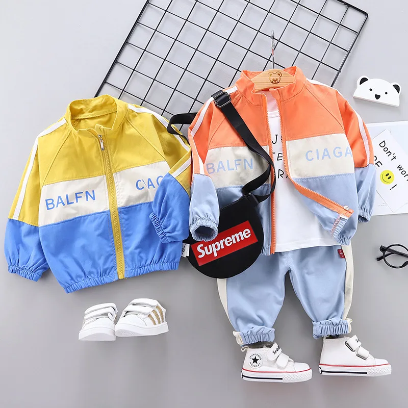 

2020 Spring And Autumn Children Baby Korean-style Mixed Colors English Lettered Long-sleeve Sportswear Three-piece Set