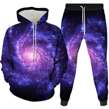 Men Galaxy Hoodie Suit Mystery Starry Sky 3D Planet Space Print Women Tracksuit Autumn Warm Hoody Set Starry Planet Men Set