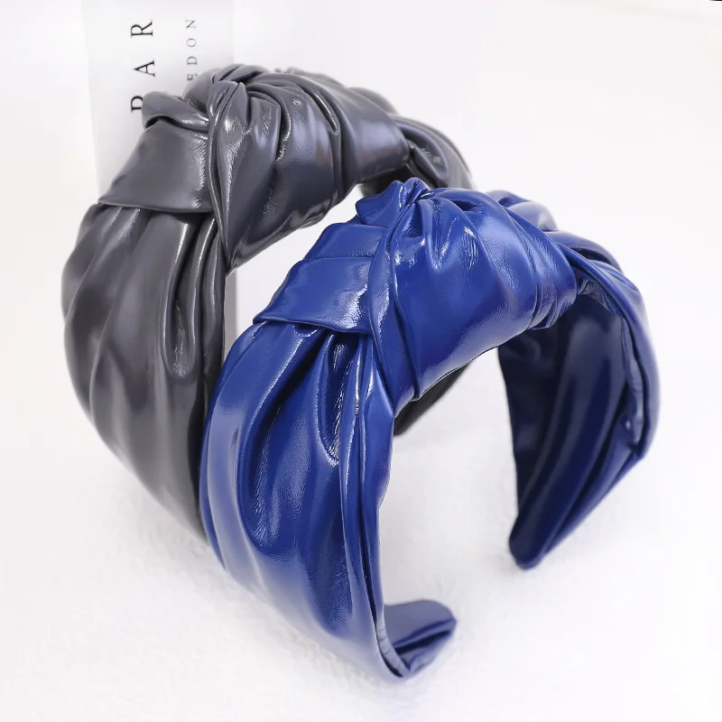 2020A New Arrival PU leather middle knot hair Solid Colors Hair Knotted Hair Band for Women Headbands Hairbands Headwear