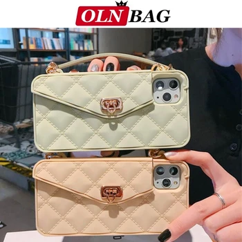 

OLN Fashion Phone Case with Long Strap Chain for IPhone 11 Pro XS MAX XR 6S 7 8Plus TPU Soft Case Card Wallet Handbag Back Cover