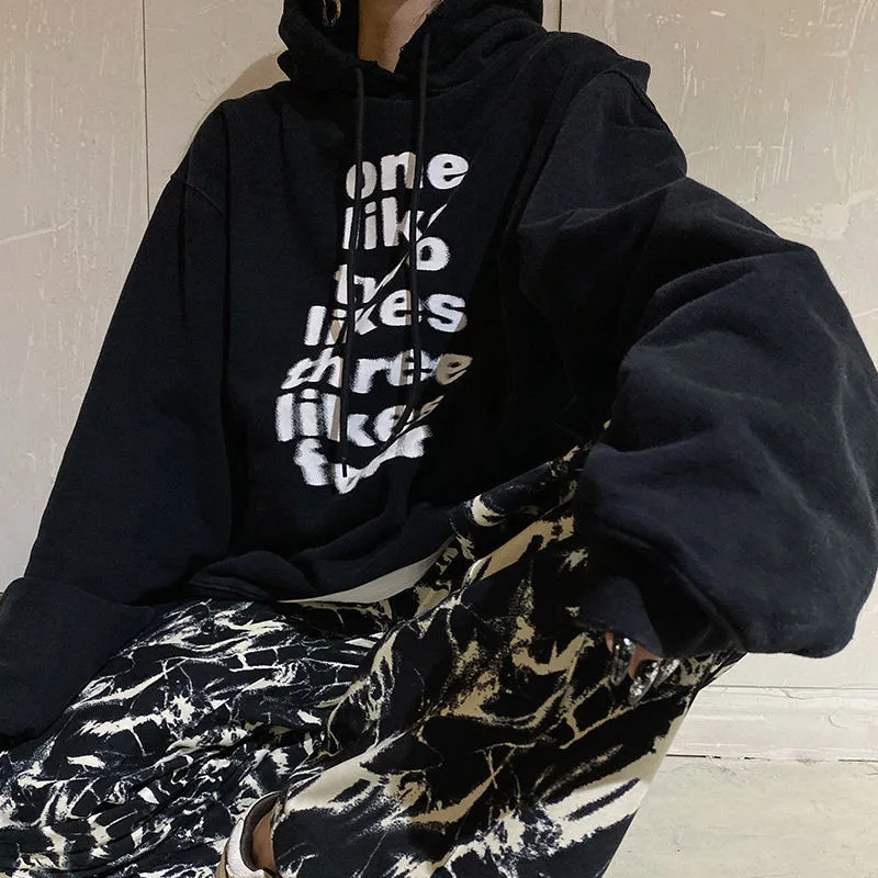 

Женская толстовка с капюшоном, черная свободная толстовка с буквенным принтом, пуловер, весна-осень-зима, размера плюс