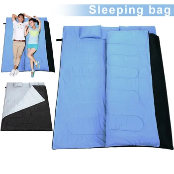 

Double Sleeping Bag 2 Person Outdoor Camping with 2 Pillows Waterproof Polyester EDF88