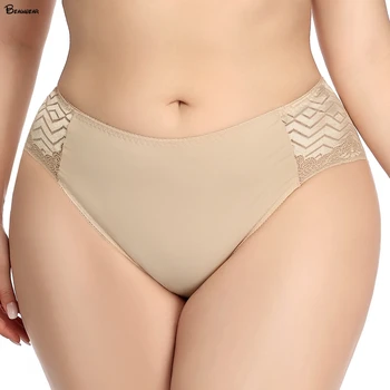 

Beauwear Sexy Lace Underwear Unlined Women Middle Waist Panties Cotton Crotch Briefs for Ladies Breathable Seamless Lingeries