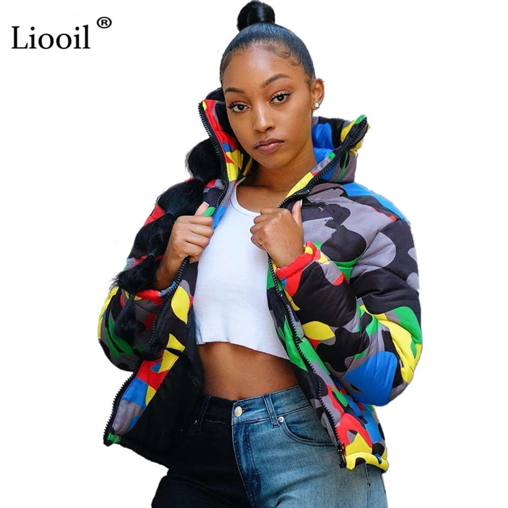 astounding  Liooil Plus Size Camouflage Print Warm Winter Coats And Jackets Women Man Streetwear Long Sleeve Zi