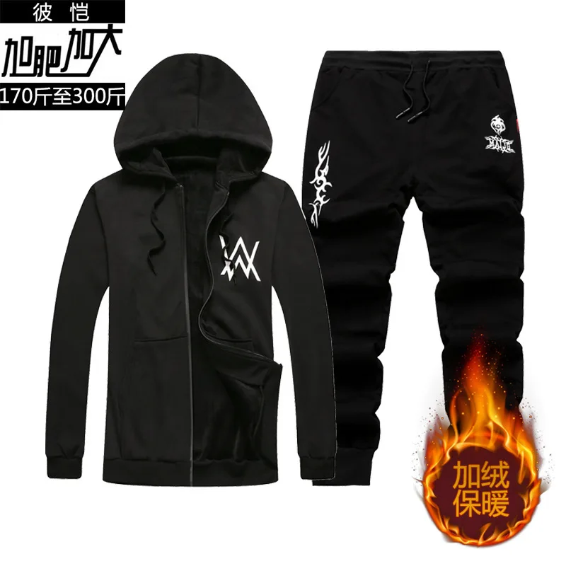 

Bikaiqiu Plus Fat Increase Code Trend Joker Sweater Coat Leisure Pants Plus Velvet Thicken Two-piece Set Simple Suit