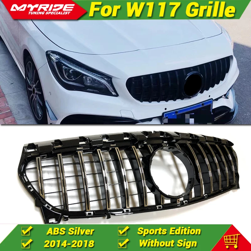 Для Mercedes W117 C117 передняя решетка гриля GTS стиль CLA класс CLA 200 CLA180 CLA250 CLA45 ABS серебряные решетки без знака-18