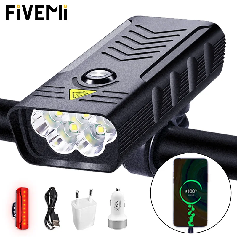 5t6 Led Bike Light Front Usb Rechargeable 10000mah Waterproof