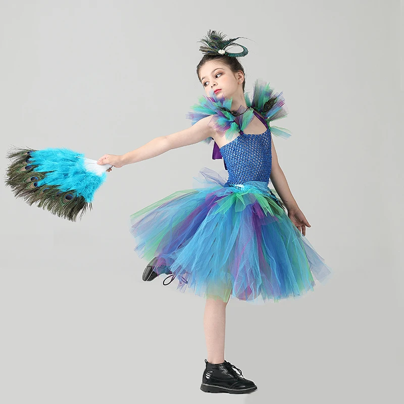 Girls Royal Peacock Tutu Costume Kids Peacock Princess Carnival Fancy Dress Ballerina Halloween Birthday Party Girl Tutu Dress (5)