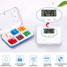 6 Grid Pill Box Medicine Storage Box Electronic Timing Reminder Medicine Boxes Alarm Timer Pills Organizer Pill Drug Container electronic digital compartment smart timing sealed pill case medicine box container tablet storage case circular reminder alarm