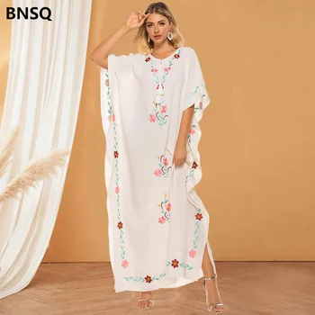 

Plus size Maxi Dress Women 2020 Fashion Print Flowers Bat Embroidered Ruffled Bohemian dress Ladies Half women Loose vestidos