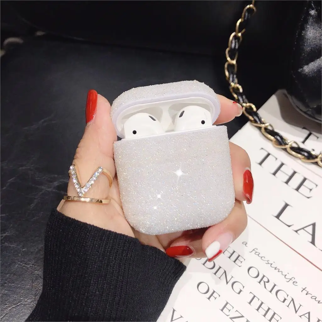 Жесткий чехол с блестящими блестками для Apple Airpods, беспроводные Bluetooth наушники, аксессуары для AirPods 1 2, гарнитура, Кристальный чехол