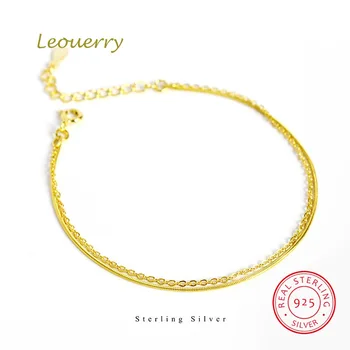 

Leouerry 925 Sterling Silver Double Layers Minimalist Snake Chain Bracelet Elegant Women Girls Thin Bracelet For Party Jewelry