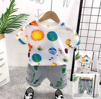 

Children Clothes Casual Toddler Outfits Summer Baby Boy Clothing Set Kids universe planet Print Sports T-shirt+Shorts Suits 2-7Y