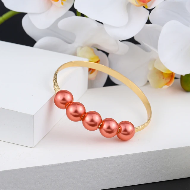 Hawaiian Women's Hand Bangle Bracelets Love Heart Purple Pink Pearl Gold Wedding Charm Bracelet Bangles Jewelry for Women 2021 SL2171GORS
