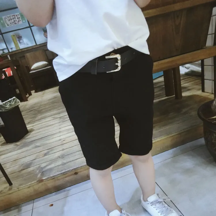 Spring Summer New Products Solid Color Versatile Children Black And White Shorts Medium-small tong zhong ku Fashion