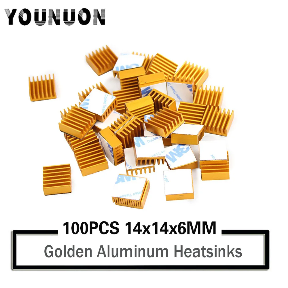 

100Pcs YOUNUON 14x14x6mm Golden Aluminum Heat Sink Radiator Heatsink,Electronic Chip Cooling Radiator Cooler for IC MOSFET SCR