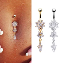 1pc New Zircon Fashion Surgical Stainless Steel Navel Piercing Flower Pendant Belly Button Rings Belly Piercing Body Jewely