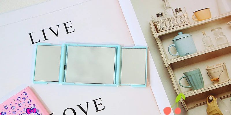 6 Pcs Cartoon KT Melody 3 Folds Clamshell Home Handheld Makeup Mirror