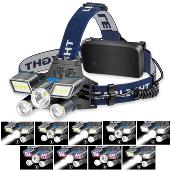 

Super-Bright L2+2T6+COB LED Headlamp Headlight 18650 Head Torch LED 9 Working Modes USB Rechargeable Lanterna 40NOV28