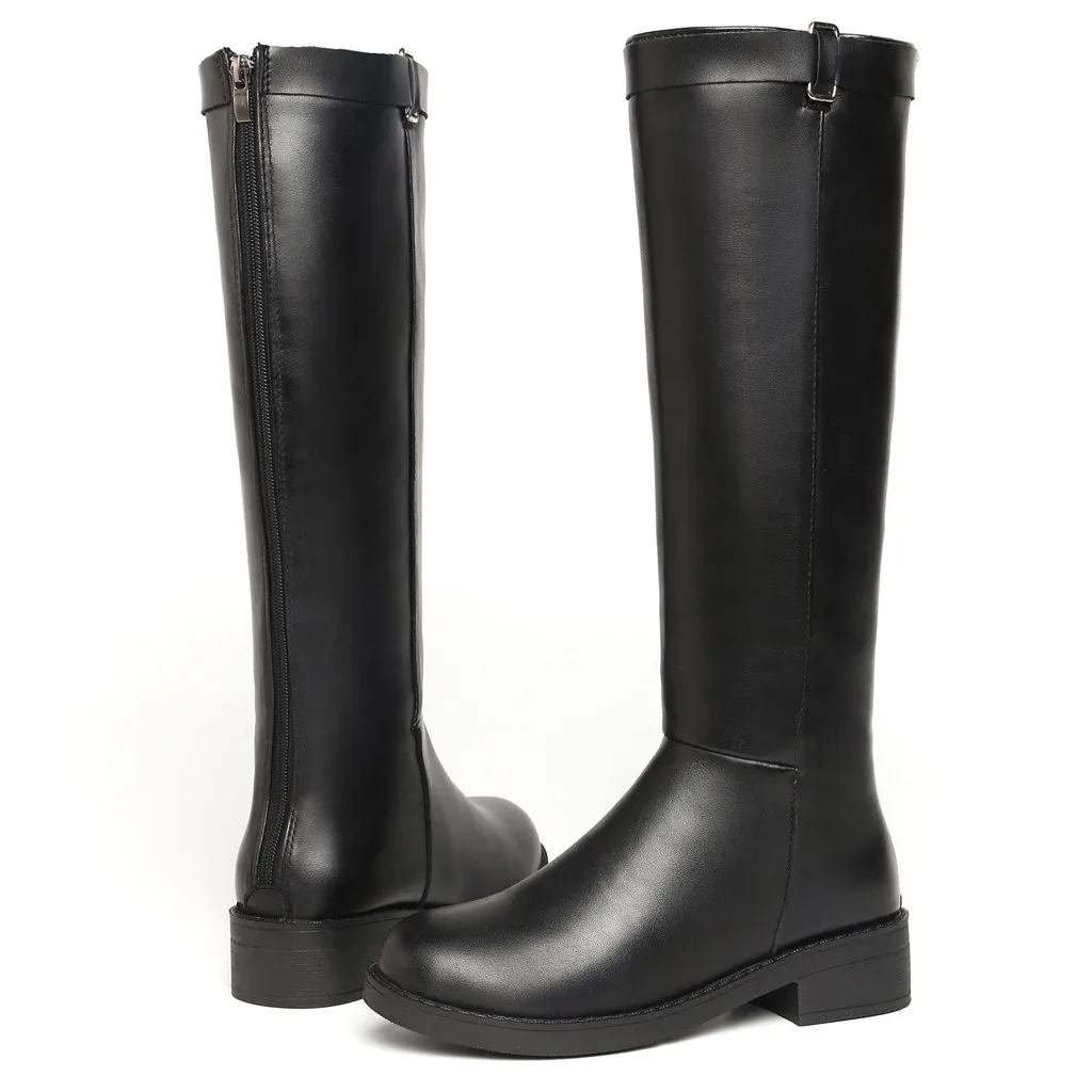 Г. Женские высокие сапоги-трубы классические черные зимние кожаные сапоги стильные женские сапоги в английском стиле для верховой езды обувь на среднем каблуке