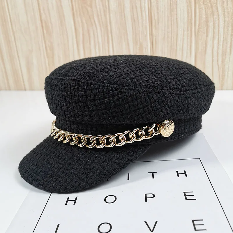 01911-shi осень зима металлическая цепочка восьмиугольная шляпа мужская женская кепка-бейсболка для досуга