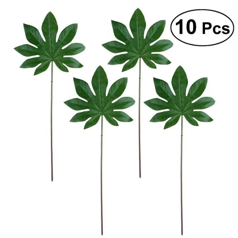 

10pcs Green Octagonal Gold Plate Leaves Imitation Plant Beach Theme Decorations for Birthdays Prom